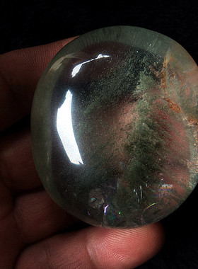 中国水晶矿石天然绿幽灵内有千层山水晶吊坠 58*50*30mm 128.9g