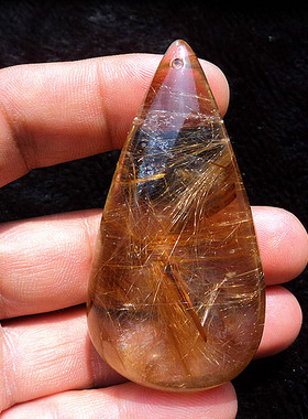 中国水晶矿石天然金发晶顺发晶大水滴吊坠68×36×21mm68.2g