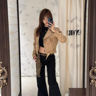 超好看设计感显高麂皮夹克 2025新款 早秋美拉棕复古短款 外套女秋季