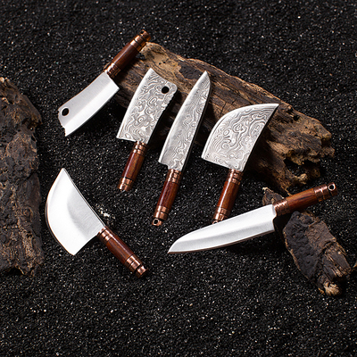 檀木紫铜柄大马士革钢迷你锋利微型小刀随身挂件拆快递开箱小刀