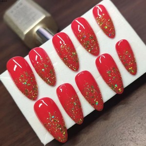 美甲贴片大红色中式长款穿戴甲可拆卸成品显白手工光疗假指甲贴片