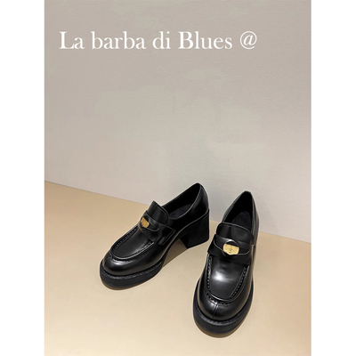 真皮金币粗高跟乐福鞋女小皮鞋