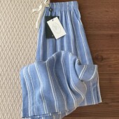 蓝色条纹阔腿裤 慵懒神裤 ～ et简直我是本命裤 韩国thebar