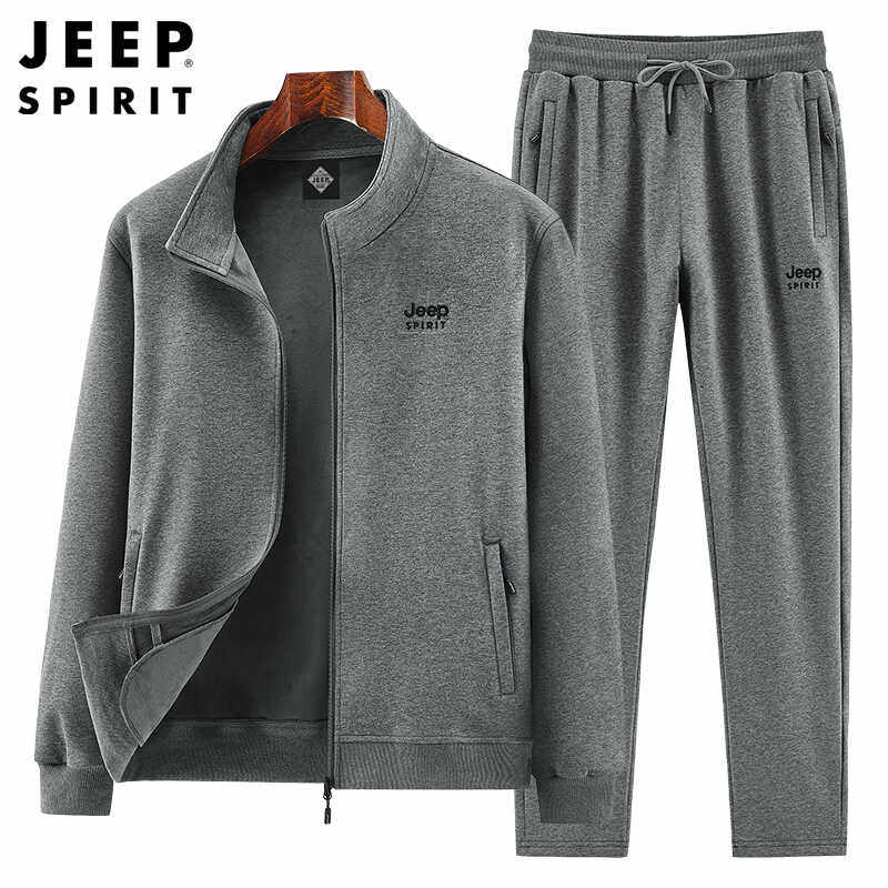 JEEP SPIRIT春秋中老年运动套装男士跑步冬季加绒加厚休闲运动服