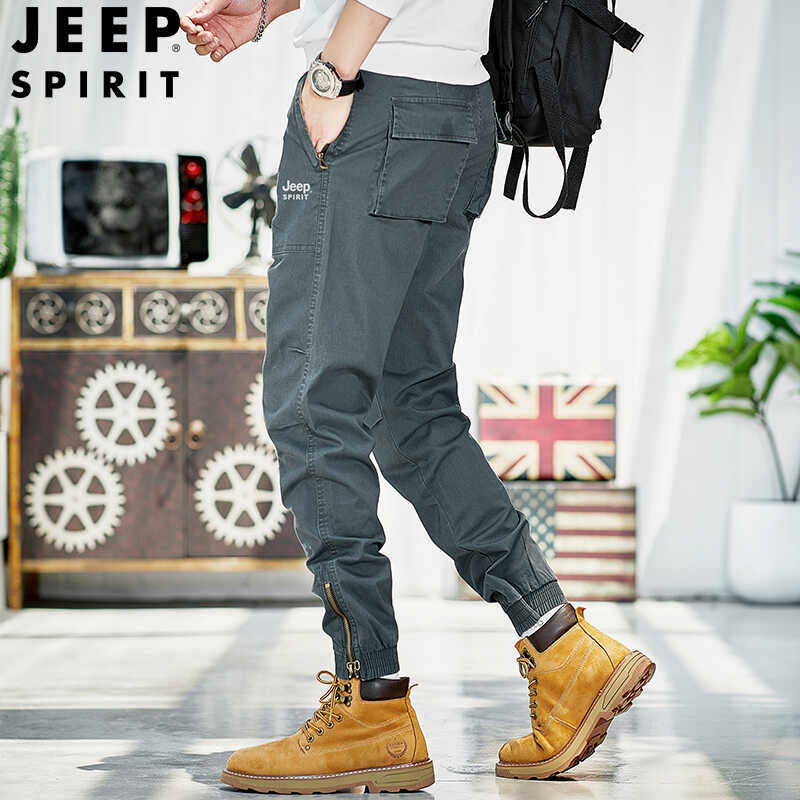 JEEP吉普休闲工装裤男2024春夏新款百搭纯棉长裤子潮流宽松束脚裤,男装,休闲裤,淘宝优惠券,粉丝福利购,淘宝优惠卷