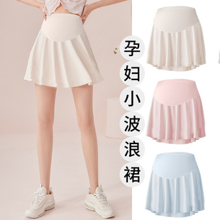 孕妇短裙高腰托腹瑜伽屁帘夏季新款健身服下装透气弹力舒适荷叶边