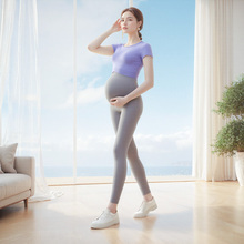 2025夏季新款薄款孕妇瑜伽服套装健身衣运动上衣普拉提短袖带胸垫