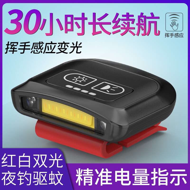 户外感应头灯帽檐灯超亮远射LED头带式强光照明钓鱼灯充电USB感应