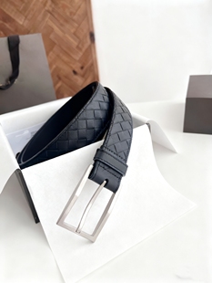 头层牛皮男士手工编织腰带男真皮针扣商务百 搭大格编制皮带bv3.5