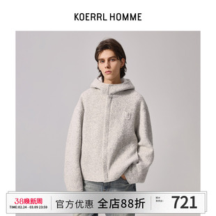 KOERRL 重磅轻奢羊驼毛毛呢连帽短宽阔型拉链夹克外套