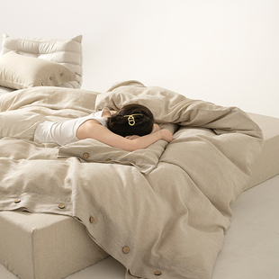 原厂出口|高端100%亚麻纯麻四件套棉麻床单被单裸睡四季简约纽扣