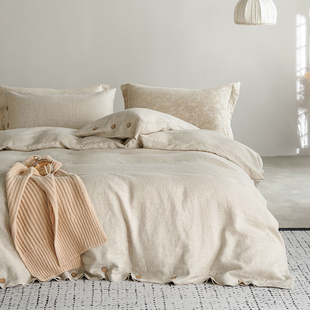 原厂出口|高端100%亚麻纯麻四件套棉麻床单被单裸睡四季简约纽扣