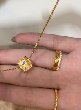 轻奢小众设计极简风拉丝六芒星路路通吊坠新款彩石镶嵌