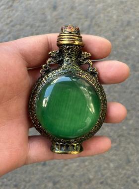 复古装饰品老包浆鼻烟壶摆件工艺品礼品景泰蓝彩绘镶嵌仿猫眼石