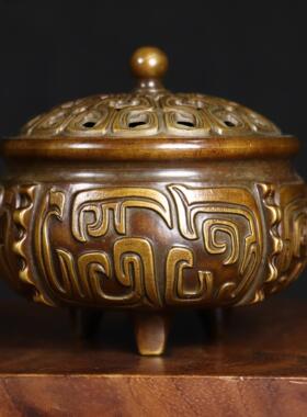 仿青铜鼎古龙纹香炉 创意香道盘香炉家用仿古香炉