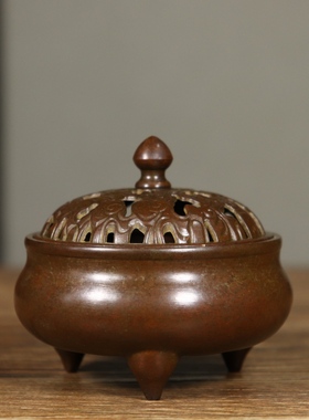 仿古铜器三足香薰炉文案摆件香炉精品熏炉紫铜复古香炉