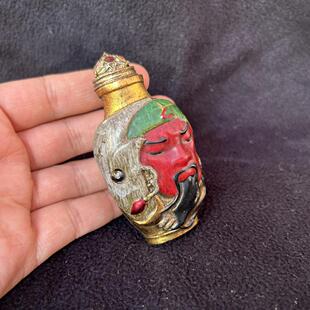 古玩收藏品纯铜藏银彩绘忠义关公鼻烟壶烟具内画鼻烟壶民间特色