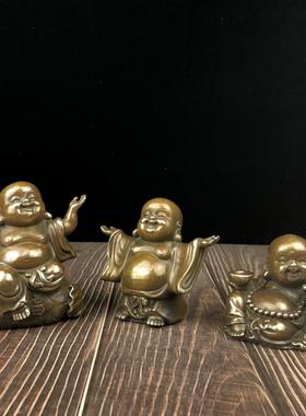 纯铜弥勒佛摆件客厅办公室装饰品大肚笑佛笑纳百财布袋和尚铜佛像