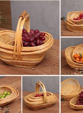 手工竹编篮子手提小篮子水果篮鸡蛋篮收纳篮迷你编织竹筐采摘菜篮