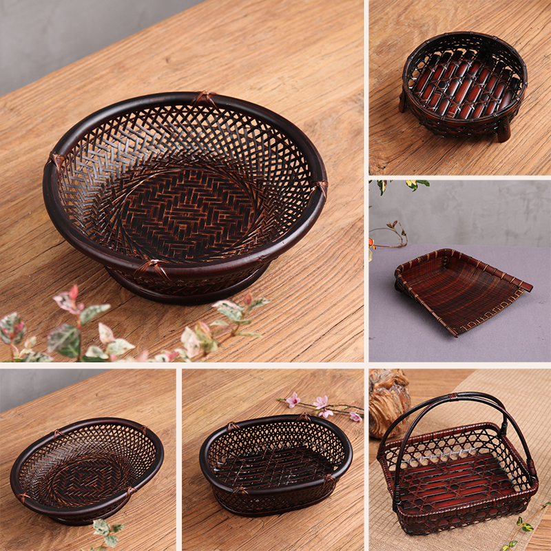 手工竹编大漆果盘果篮果盆托盘