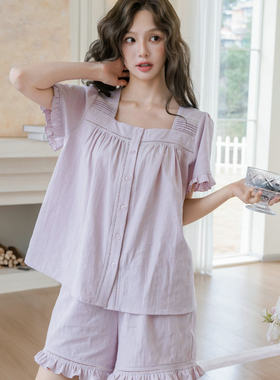 逸尔乐夏季纯棉女甜美睡衣套装