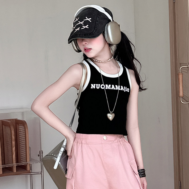 夏装女童辣妹无袖t恤洋气短款炸街跳舞女孩运动时尚上衣儿童背心