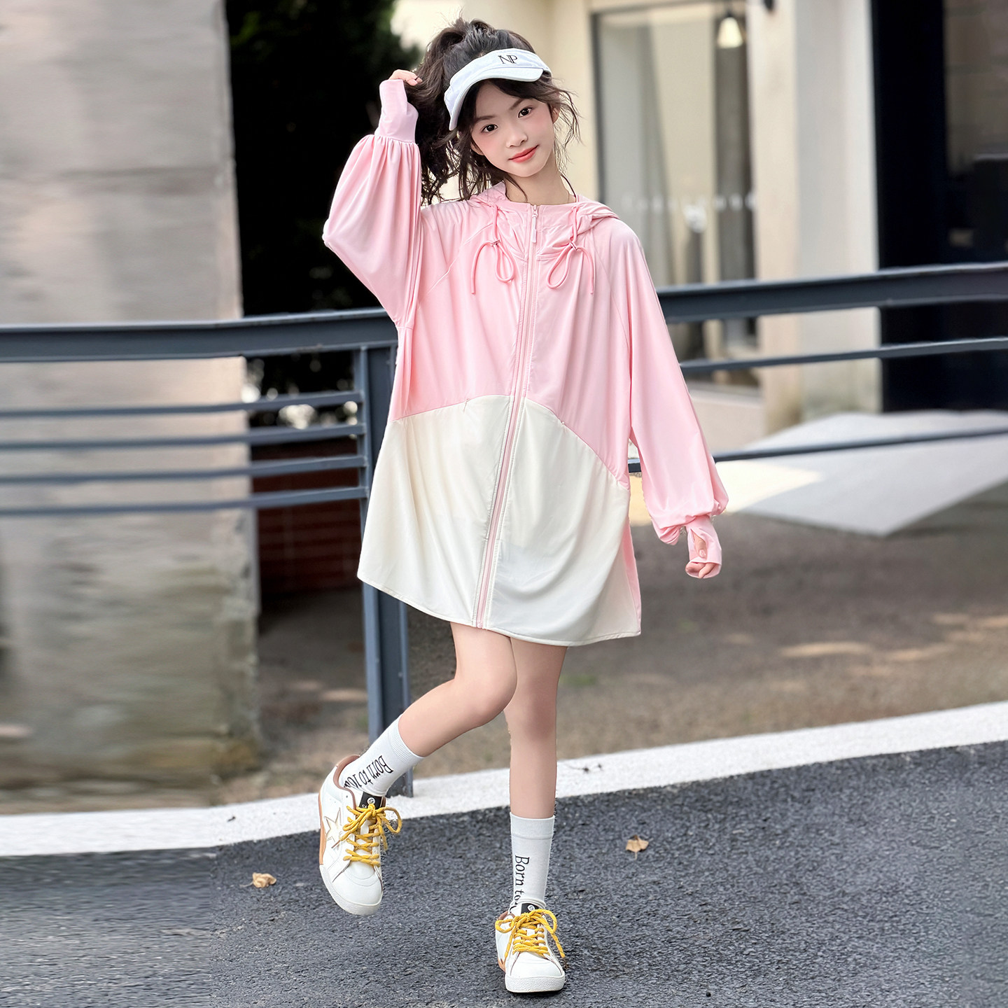 26夏季女童连帽防晒衣中长款宽松薄外套皮肤衣儿童防晒服防紫外线