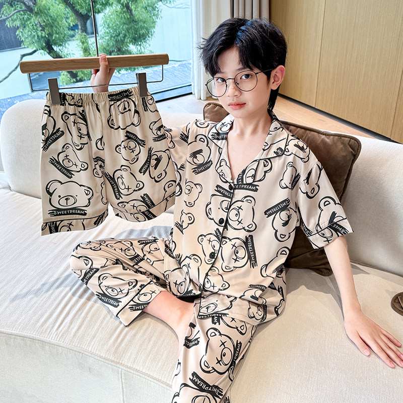 卡通洋气冰丝夏季三件套家居服