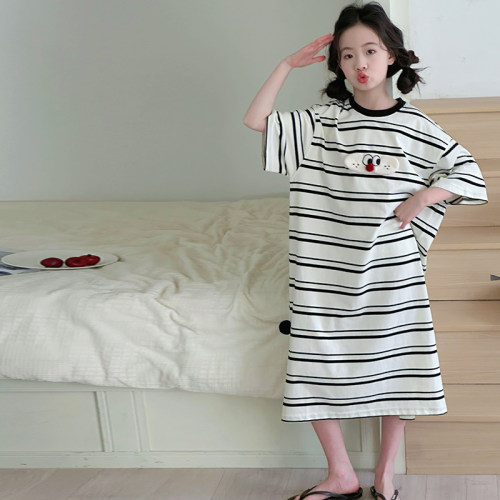 女童连衣裙睡裙纯棉条纹宽松