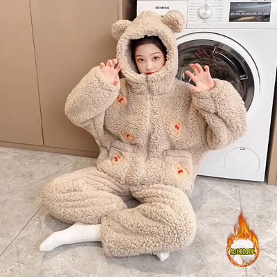 女童加绒加厚珊瑚绒家居服套装