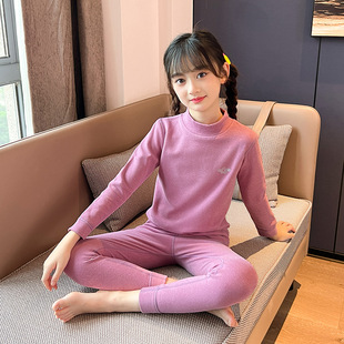 儿童德绒保暖内衣女童中领贴身加厚收口睡衣女童磨毛秋衣秋裤潮款