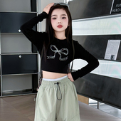 T恤儿童洋气打底衫 大童嘻哈街舞服短款 露脐装 女童长袖 表演服修身