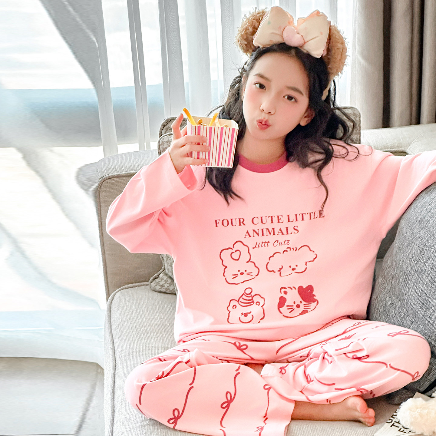 春秋女童卡通睡衣儿童长袖长裤薄款可爱风家居服套装春夏空调服潮,童装/婴儿装/亲子装,家居服套装,淘宝优惠券,粉丝福利购,淘宝优惠卷