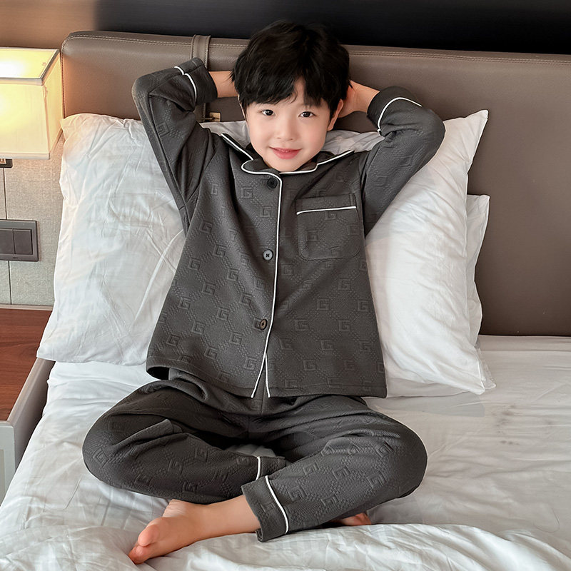 儿童睡衣秋冬男童加厚空气棉保暖洋气韩版开衫家居服时尚空调服套