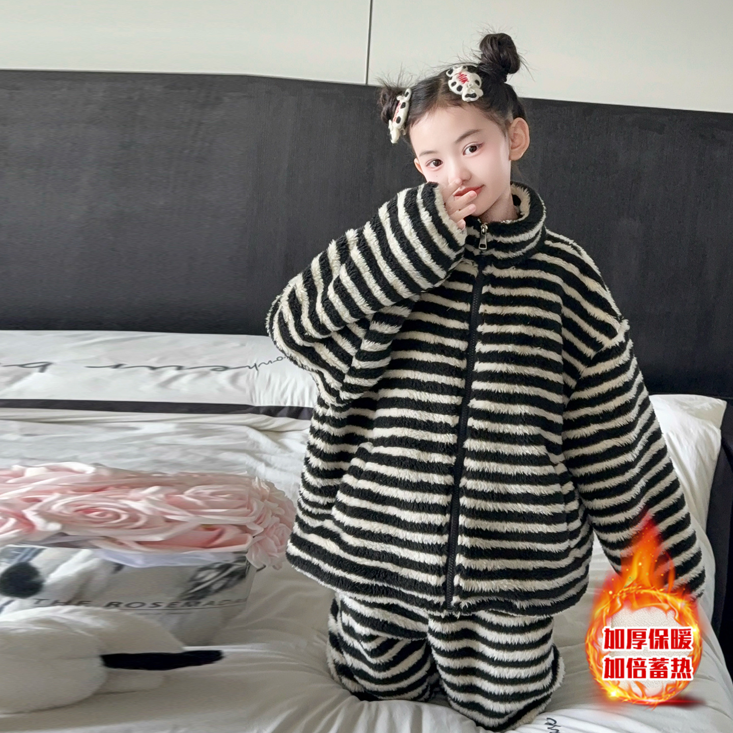 女童家居服套装秋冬加绒加厚