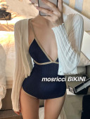 罩衫 韩国深V露背性感纯欲简约小胸连体三角游泳衣女网红同款 套装