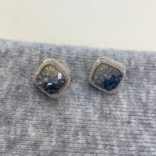 蓝色水晶方形耳钉女2025新款爆款轻奢气质大气银针耳环高级感耳饰