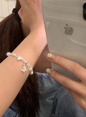 淡水珍珠蝴蝶水晶叠戴手链
