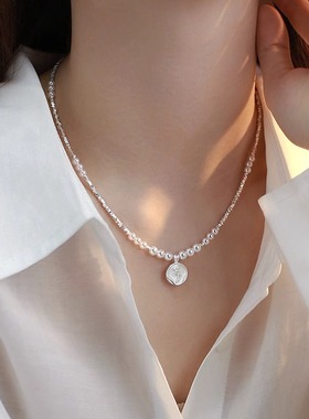 珍珠碎银吊坠项链女百搭时尚锁骨链2025新款爆款小众气质颈链