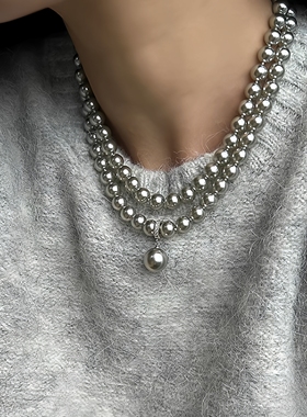 高级绿野灰强光珍珠项链