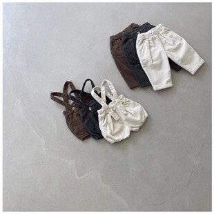 INS韩版婴幼儿秋冬灯芯绒长裤男女宝宝复古休闲外出裤背带短裤