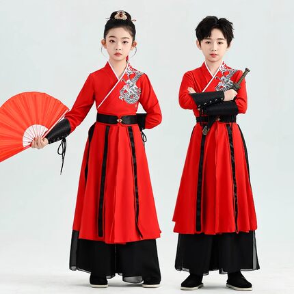 儿童古典舞雪龙吟演出服古装侠客表演服太极剑练功服中国风打鼓服