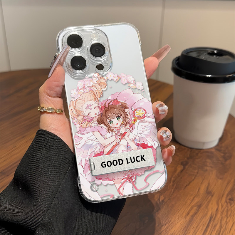 适用iQOO13手机壳带支架iPhone12高级感苹果16pro无边框小米15Ultra硬超薄14promax透明OPPOfindx8摩卡少女樱