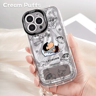 睡觉小新小葵小米17少女心14plus带挂绳苹果16手机壳软13羽纱泡芙iPhone12卡通适用15ProMax镜子支架VIVOY500