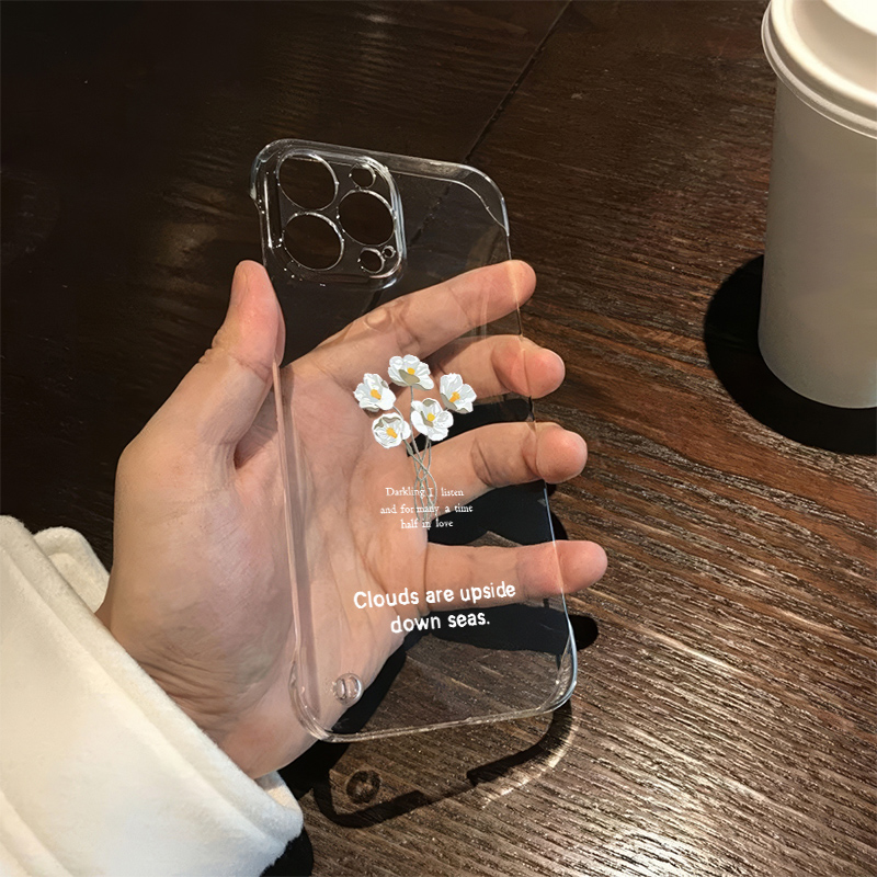 华为mate70适用16pm无边框小米15Ultra超薄14promax手机壳带支架苹果13透明iPhone12高级感硬荣耀300简约花朵