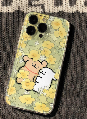 线条小狗NOTE14花朵IQOO13苹果16ProMax透明软P70手机壳NOVA12适用iPhone15卡通S20Pro创意FINDX8SPlus日韩A5
