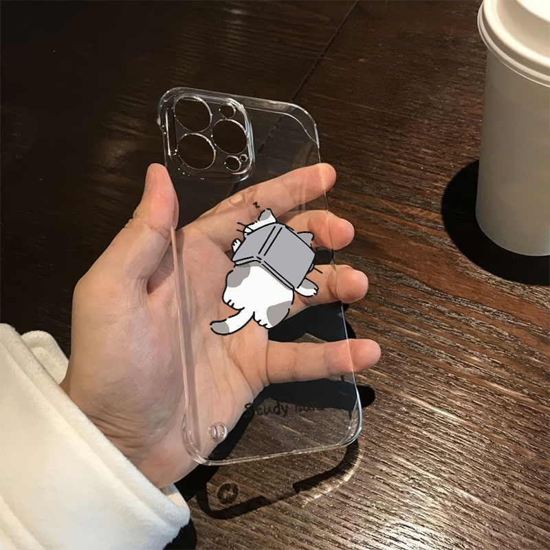 苹果13透明iPhone12高级感华为mate70硬neo10看书小猫OPPOfindx8适用16pro无边框15超薄14promax手机壳带支架