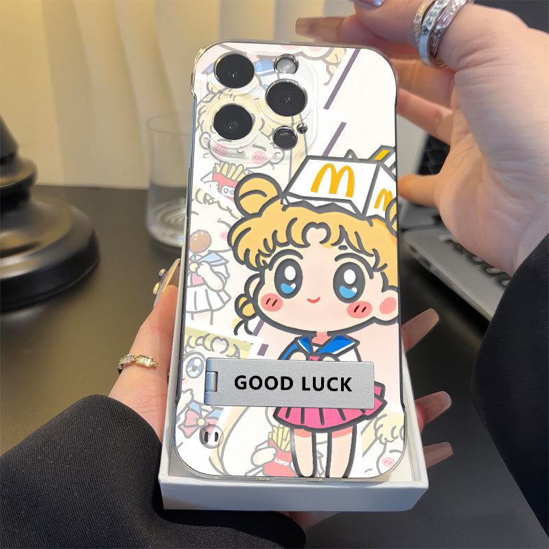 iPhone13超薄12女款苹果14硬16卡通适用15PLUS无边框M记美少女战士小米17红米K90ProMax手机壳带支架一加ACE6