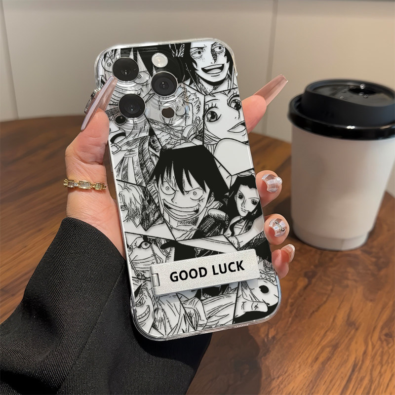 手机壳带支架OPPORENO14超薄无边框硬X200S苹果12高级感16透明小米15Ultra海贼王路飞索隆适用iPhone13ProMax