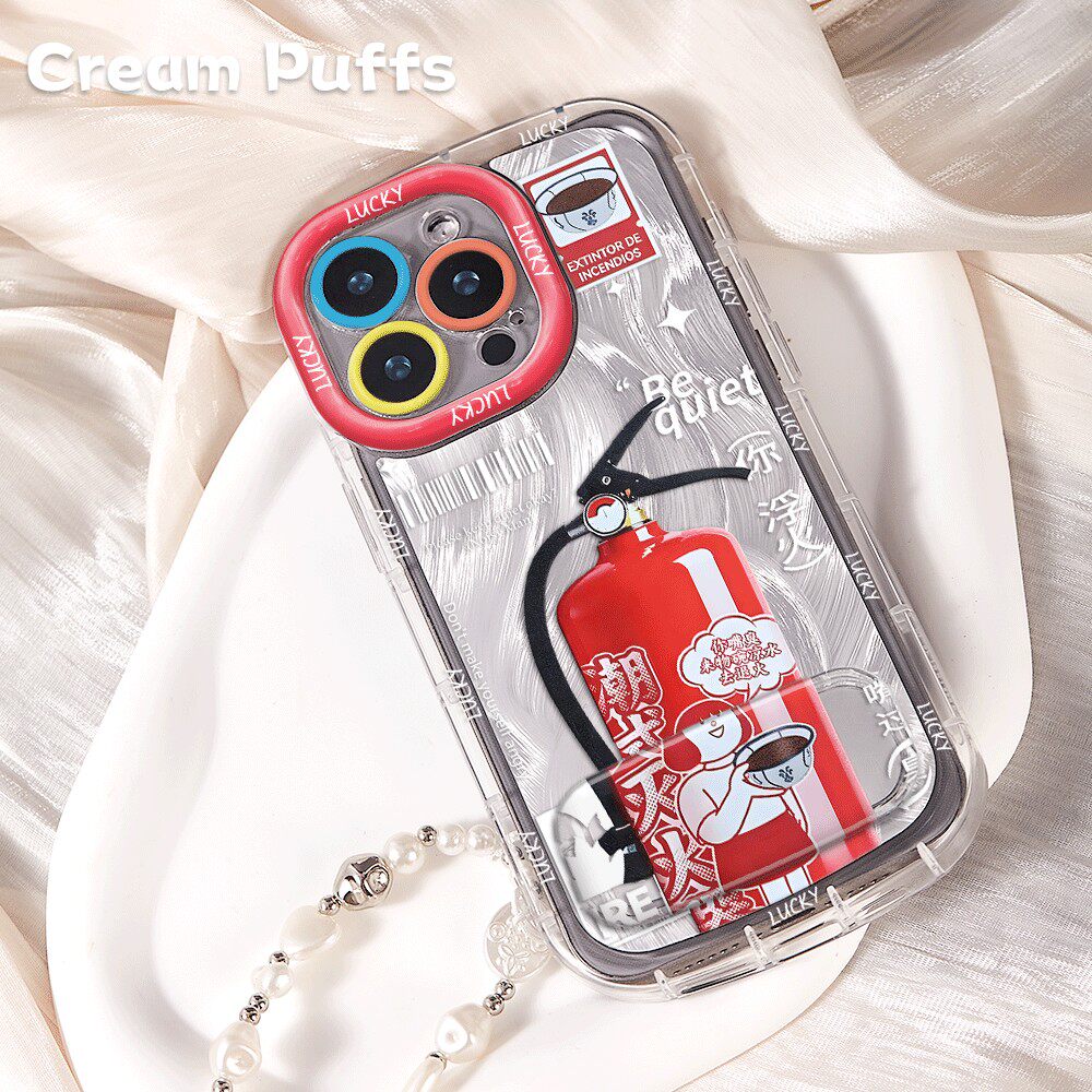 iPhone16带挂绳15plus手机壳软OPPOK13TURBO适用苹果14镜子支架小米17ProMax搞怪灭火器一加TURBO6创意麦芒40